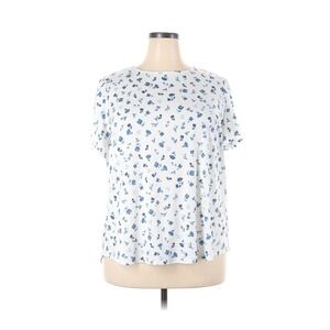 41 Hawthorn Blouse Womens 2X White Blue Floral Flutter Sleeve Keyhole Back Top